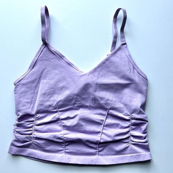 🌸NWOT Free People Movement Good Karma Ruched Crop Tank. Lavender. Size: M/L - Picture 3 of 7